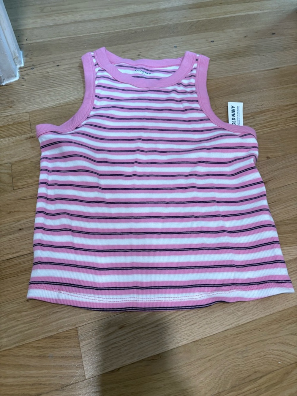 Old Navy Pink and White Striped Ribbed Tank Top